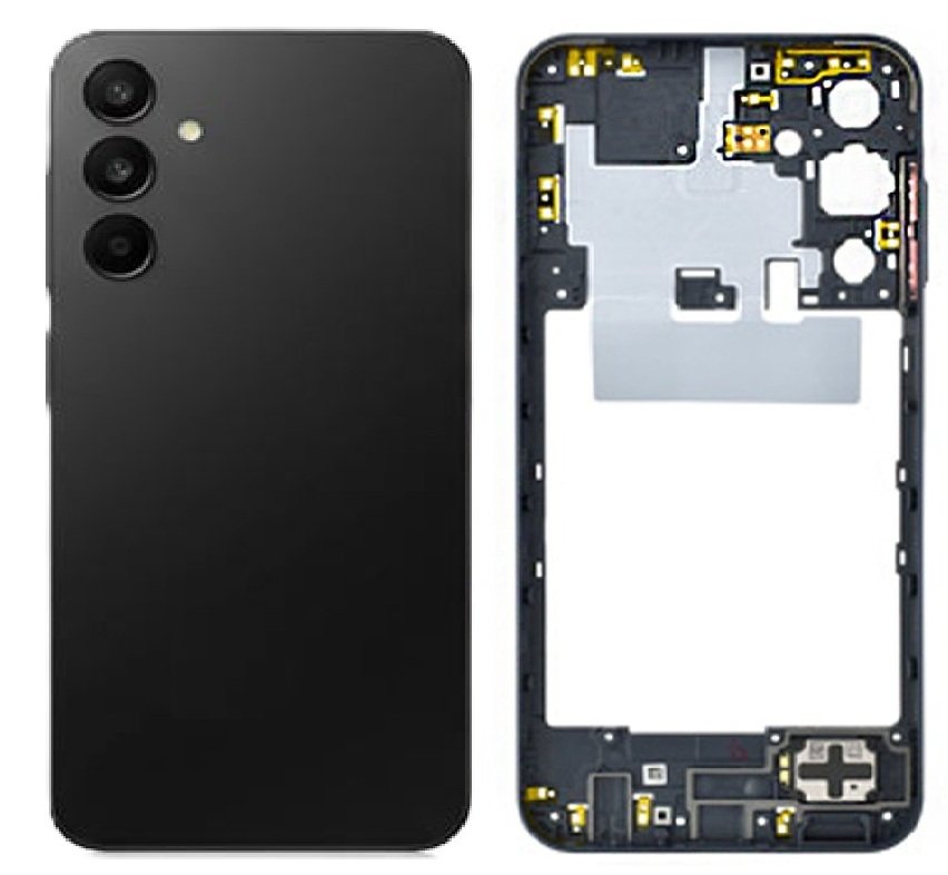 Compatible Replacement Samsung Galaxy A25 4G Full Body Housing Replacement Back Frame Middle Chassis with Side Keys – White, Blue, Yellow & Black Color: BLACK